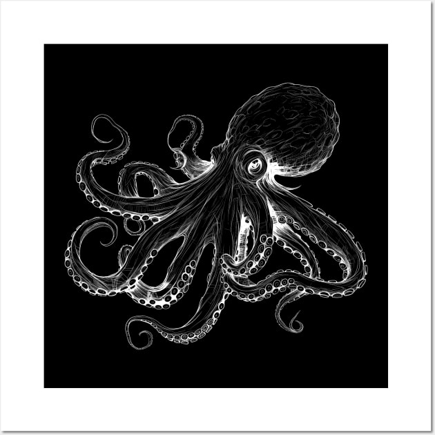 Fine octopus octopus illustration in white Wall Art by Unelmoija